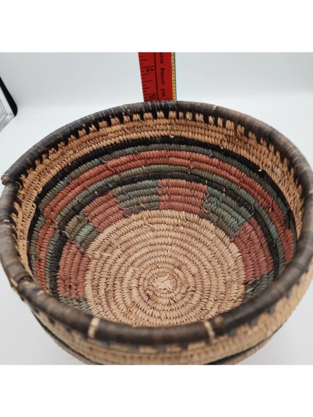 VINTAGE GRASS WOVEN COLORFUL Harvest BASKET Southwest 8.5x6